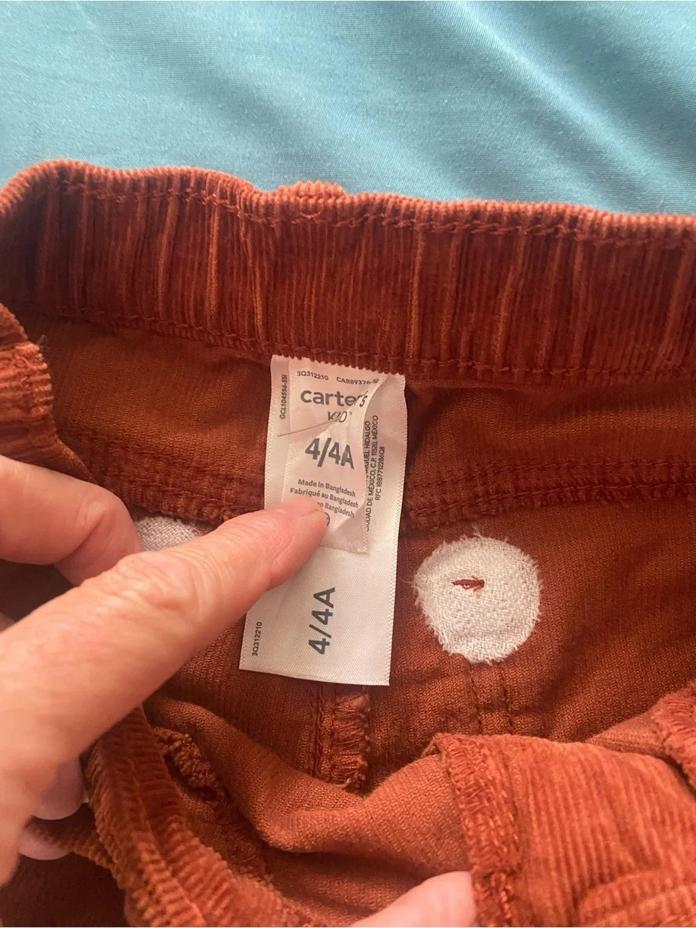 Carter's Rust Orange Corduroy Wide Leg Jeans Size 4/4A